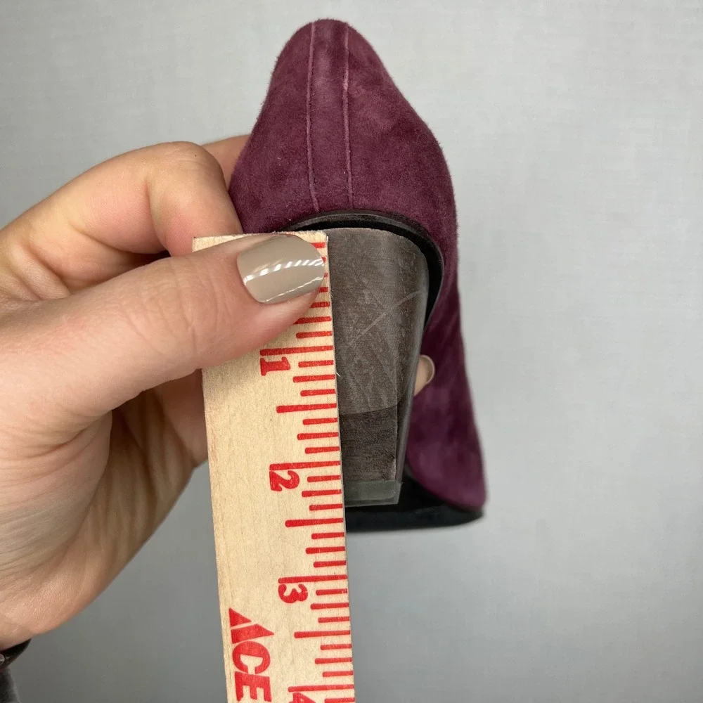 COCLICO Women's Burgundy Suede‎ D'Orsay Pointed Toe Block Heel Shoes Size 36